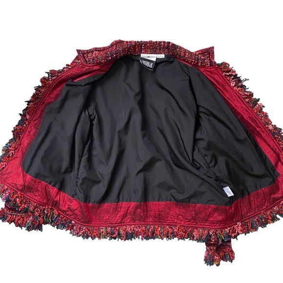 Yak Magik Silk Velvet Whimsigoth Jacket Red Fairy Grunge Fringe Maximalist-L - Picture 13 of 16